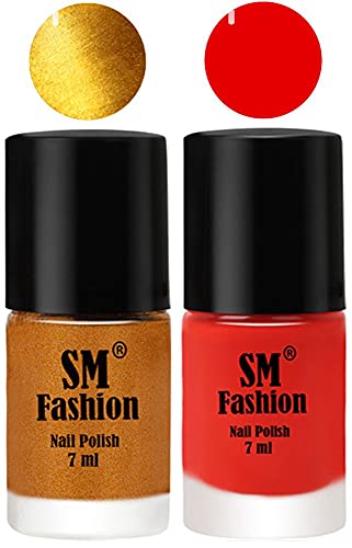 Image of Long Lasting Nail Polish | Nail Paint Combo 7 ml Each) - Set of 2 Golden-Fire Orange