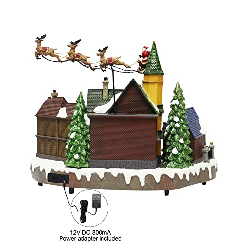 Christmas Village Centerpiece Decor, Santa Riding In Sleigh, With Christmas Tree And Village Buildings, Featuring Led Lights, Christmas Music, And Animation Power Adapter Included #TOP4