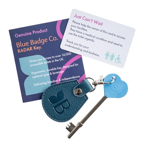 Image of Blue Badge Co Genuine NKS Radar Key for Disabled Toilets UK with Recycled Bottles Keyring in Peacock, Accessible Loos in The UK, Easy Turn Access Disabled Toilet Key UK, Bathroom with Radar Lock