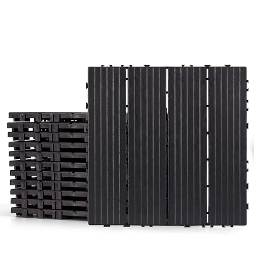 FHWTY Plastic Interlocking Deck Tiles 12 Pack, 12"x12" Waterproof Patio