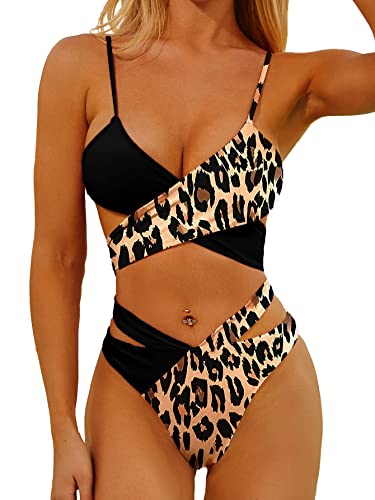 Tofern Bikini Sets for Women UK Swimming Costume High Waisted Bikini Set Two Piece Bandage Back Tie Swimsuits Cross Bikini Top Sexy Bottom Swimwear