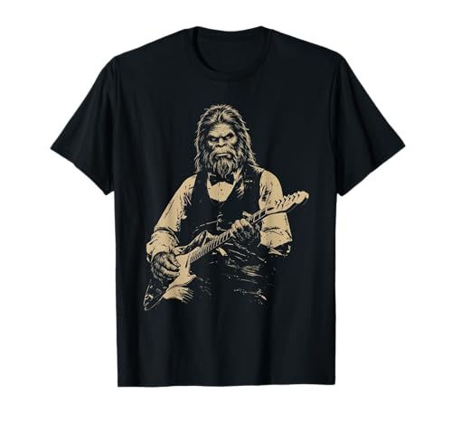 Bigfoot Playing Guitar Rock Music Sasquatch Retro Vintage T-Shirt