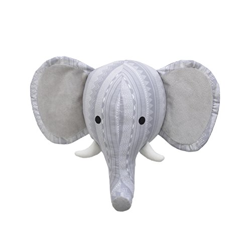 NoJo Little Love – 3-D Grey Patterned Elephant Stuffed Wall Hanging Decor, Fauxidermy - Nursery, Bedroom or Playroom Décor