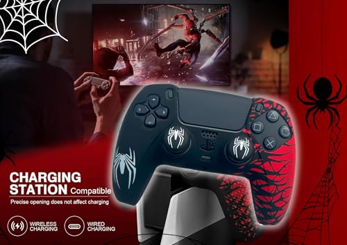 Image of TMG PS5 Controller Skin Spider-Man Theme Silicone Pecial Edition Protective Skin Case Cover for PS5 Controller with 2 Thumb Grip Caps (Black-Red)