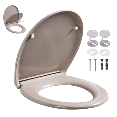 Toilettendeckel mit Absenkautomatik Oval Urea Formaldehyd Bambuspulver Wc Sitz Mit Absenkautomatik antibakterieller WC Sitz Quick-Release zur einfachen Reinigung bis 150kg belastbar