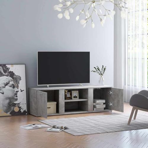Meuble TV Design Moderne Gris Béton 120 cm, Télévision avec Étagères et Portes, Rangement Salon pour TV Jusqu‘à 65 Pouces, Bois d‘Ingénierie Robuste et Stable, Meuble Bas Contemporain