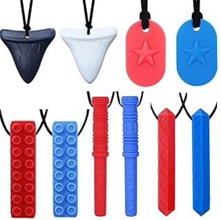 Sensory Chew Necklace by GNAWRISHING 10-Pack Perfect for Autistic, ADHD, SPD, Occral Motor Boys and Girls (Tough, Long-Lasting)