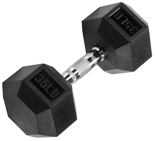 Signature-Fitness-Rubber-Encased-Hex-Dumbbell-35LB-Single