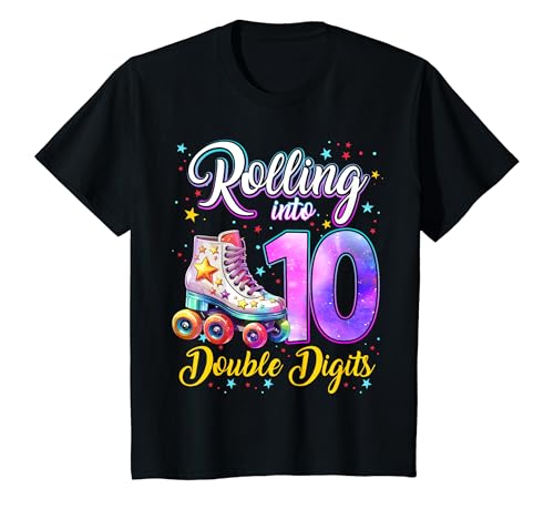Niños Rollin' into 10 Double Digits Roller Skating 10th B-day Girl Camiseta