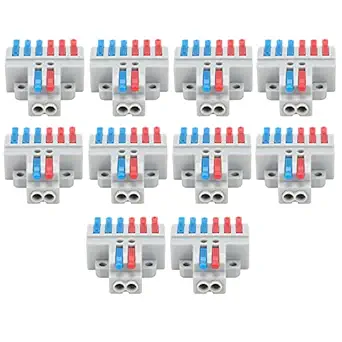 10Pcs Wire Conductor Connector, 600V 2 - in - 6 - Out Lever Wire Nuts with Fixed Hole 4mm� Splitter Fast Terminal Block for 0.08 - 4mm� Wire