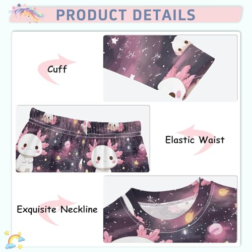 Pajama Sets Long Sleeve Cute White Axolotl on Space Soft Comfy Sleepwear 2 Piece PJS 3-8T4
