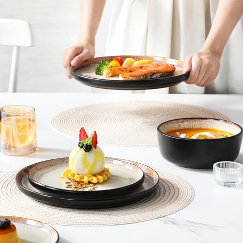 Image of vancasso Plates and Bowls Sets, Ceramic Dinnerware Sets Stoneware Kitchen Dishes Dishware Mircowave and Dishwasher Safe, 18 Pieces, Oyster White