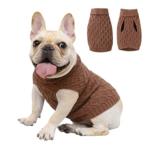 Hundepullover Rollkragen Klassischer Haustier-Strickpullover Warm niedlich Welpen Sweatshirt Pullover Winter Hundekleidung Pullover Bekleidung für den Innen- und Außenbereich (Braun, XL) Cover