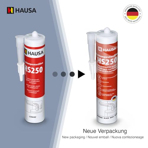HAUSA Hochtemperatursilikon HS250 schwarz 1 x 300ml dauerelastische hitzebeständige Dichtmasse +305°C Dichtstoff zum Kleben Abdichten von Öfen Kochfeldern Motoren schnellhärtend ölbeständig