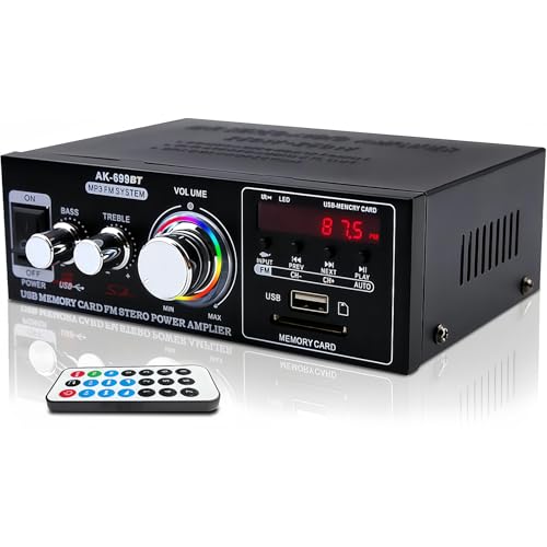 Bluetooth 5.0 Audio Amplifier, Digital Amp 2.0 Channel 100W, 2 Channel Stereo Wireless Hi-Fi Receiver USB SD AUX, for Home Speakers Theater Entertainment