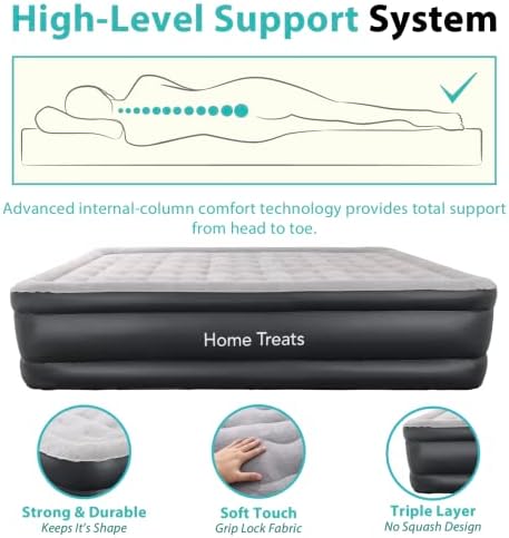 Home Treats Air Bed Single With Built in Pump | Electric Pump Quick Self Inflating Air Bed With Pillow | Inflatable Bed For Adults Camping or Home Guest Bed Air Mattress Single (Single)