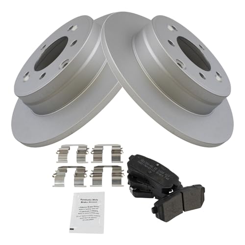 Image of TRQ Rear Brake Pad and Rotor Set Semi Metallic Coated Rotors Compatible with 2015 Hyundai Sonata with Manual Parking Brake 2014-2016 Kia Cadenza Manual Parking