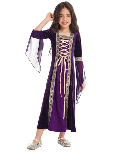 Sxiwei Kids Girls Medieval Renaissance Bell Sleeve Vintage Dresses Halloween Role Play Party Ball Gowns2