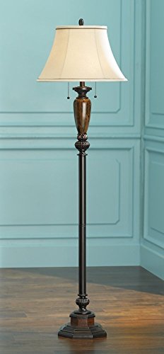 Kathy Ireland Sonnett Industrial Vintage Floor Lamp Standing 63 1/2" Tall Bronze Metal Faux Marble Ivory Linen Bell Shade For Living Room Reading House Bedroom Home Family Office #TOP1