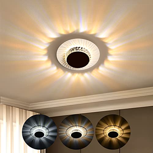 WAYRANK LED Deckenleuchte mit 3 Farben, Moderne Kristall Lampen Deckenlampen für Gang Korridor Eingang, 14W, 3000K-6000K Cover