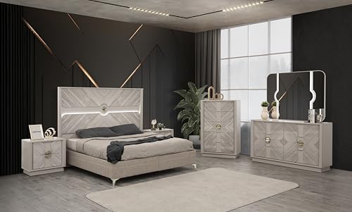 DancingSwan Queen Bedroom Set 5-Piece: Modern Wood Bed Frame with Hydraulic Storage & Soft-Close Drawers - Urban Professional Women Master Bedroom Upgrade Solution with Chrome Accents & Lighting Featu