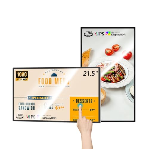MWE 21.5 inch Wall Mount Digital Signage, FHD Touchscreen Monitor Android 14, Multi-Touch Screen Smart Split, Commercial Advertising Display, Time Switch, CMS Management, HD-MI/ USB/ WiFi/ for Windows