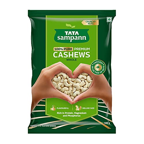 Tata Sampann Pure Cashews Whole | Premium Kaju | Rich in Protein, Magnesium, and Phosphorus | Premium Nuts & Dry Fruits | 500g