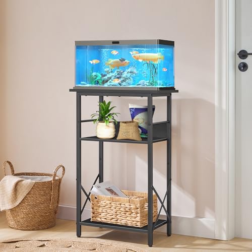 Image of HOOBRO 10 Gallon Aquarium Stand, 3-Tier Fish Tank Stand with Storage, Reptile Turtle Tank Stand with Metal Frame, 20.5 inch L x 11 inch W , Black BB52FT01