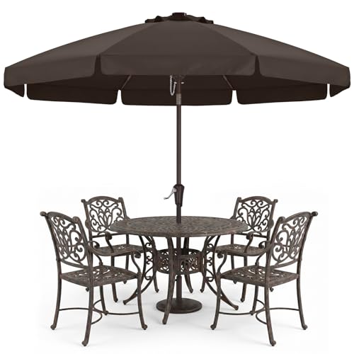 Image of ABCCANOPY 9ft Scalloped Patio Umbrella, Outdoor Table Umbrella with Tilt and Crank, Fiberglass Ribs Deck Umbrella for Patio, Pool, Garden, Picnic (Brown)