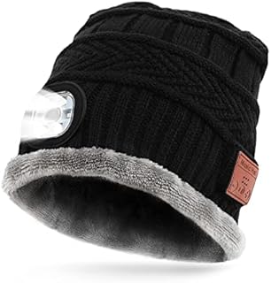 Aceshop Wireless Bluetooth 5.0 Music Hat with LED Headlamp Hands Free Christmas Winter Knitted Beanie Unisex Washable Rechargeable Musical Cap