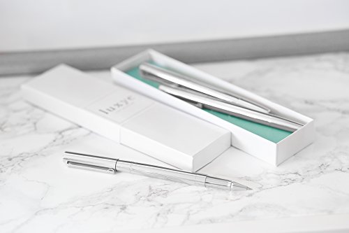 Luxye Silver Pens With Silver Pen Cap 3 Pcs Pen Set - Rollerball Metal Pens - Fine Point Black Gel Ink Cap Pens - Home Office School Supplies - In White Box For Weddings Birthdays (Silver) #TOP3