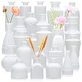 Brajttt Bud Vase Set of 25, White Vases, Glass Bud Vases in Bulk, Small Vases for Mini Flower Vase Set, Cute Vintage Glass Vases Set for Flower,Wedding,Home,Centerpiece Table Decorations