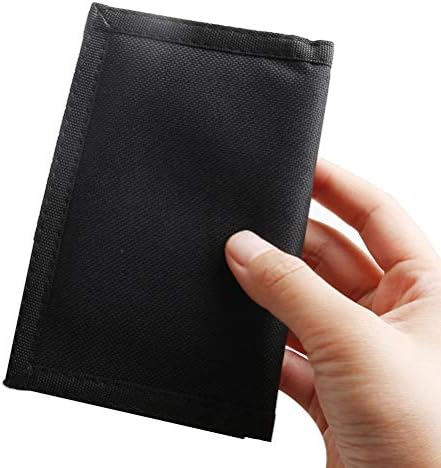 kuou Canvas Wallet, Black Sports Wallet Tri-fold Nylon Wallet with Magic Sticker for Men Kids Card and Money