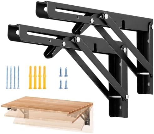 Folding Shelf Brackets – Heavy Duty Metal Collapsible Shelf Bracket for Bench Table, Shelf Hinge Wall Mounted Space Saving DIY Bracket, Max Load: 150 lb 2 PCS (8 Inch)