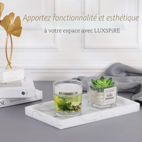 Luxspire Plateau de Salle de Bain en résine, pour Commode, Bijoux, évier de Cuisine, Parfum, Bougies, Savon, Serviette, Plantes, Accessoires de Salle de Bain (Taille M, Aspect marbre Blanc) – vue 7