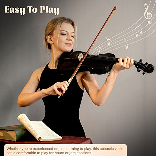 Image of Poseidon 3 /4 Violin Size Set for Beginners, Black Violin for Beginner Fiddle Kit with Hard Case, Bow, Rosin, Horse Bridge, Violin Strings 3 /4 Full Set, Shoulder Rest, Clip-on Tuner, Manual Instruction