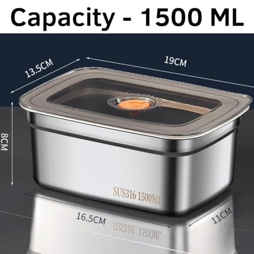 Image of Fridge Storage Box 316 Stainless Steel Food Storage Containers | Food Grade, Leakproof Kitchen Organizer | Freshness Locking, Microwavable & Freezer Safe (Pack Of 02 1500 Ml)