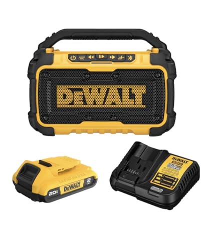 DEWALT 20V MAX Bluetooth Speaker with Dual Speakers, Impact-Resistant Housing,