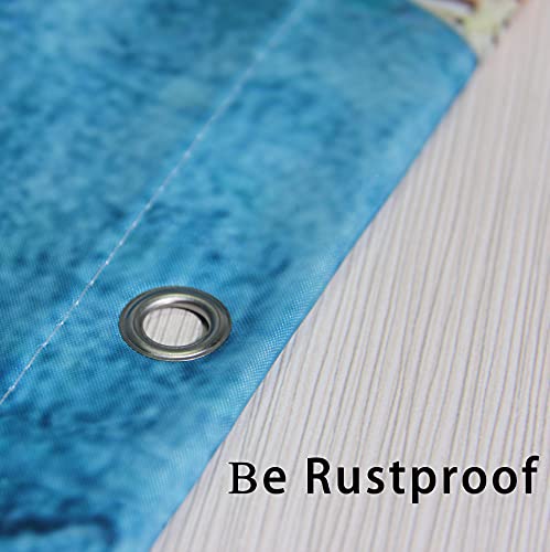 Nautical Animal Beach Shower Curtain Retro Teal Sea Turtle Octopus Seahorse Tropical Underwater Marine Life Seaweed Seashell Coral Reef Vintage Map Blue Ocean Bathroom Curtain With Hooks 70 X 70 Inch #TOP4