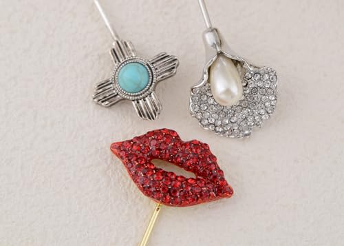 Image of Alilang 3Pcs Vintage Style Hat Lapel Brooch Pins with Flexible Bendable Design for Secure Fit on Hats, Scarves, and Suits