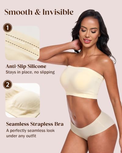 Image of HACI Strapless Bra Wireless No-Slip Seamless Bandeau Tube Top for Women Everyday