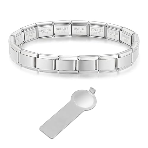 IKOPFLN 1 Stück Italian Charms Bracelet,9mm DIY Abnehmbar Module für Italienische Armbänder, Mit Entnahmewerkzeug Edelstahl Italian Charm Bracelet Charms, Italian Style Charms für Damen