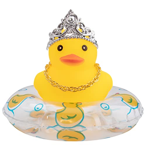 wonuu Car Duck Rubber Duck Car Ornaments Duck Car Dashboard Decorations with Cute Headband Swim Ring Necklace Sunglasses, C-Female Crown&Gold Chain