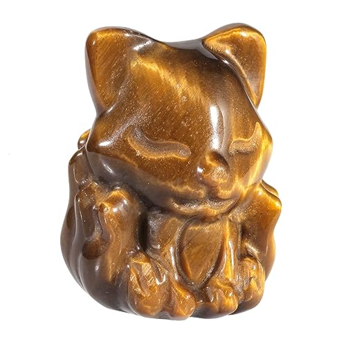 mookaitedecor Tiger's Eye Mini Good Luck Pocket Crystal Fox Figurine Statue
