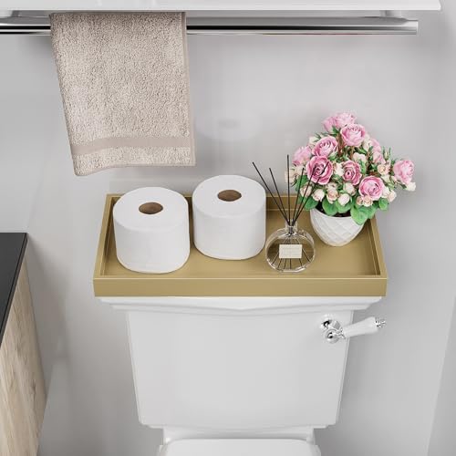ZHWS Gold Bathroom Vanity Tray for Countertop Perfume Makeup Jewelry Candle Decor, Kitchen Tray for Soap Dispenser Spice Salt, Large Gold Tray for Toilet Tank Paper, Serving Nightstand 13”x6.5” by ZHWS - Used condition - Image 4