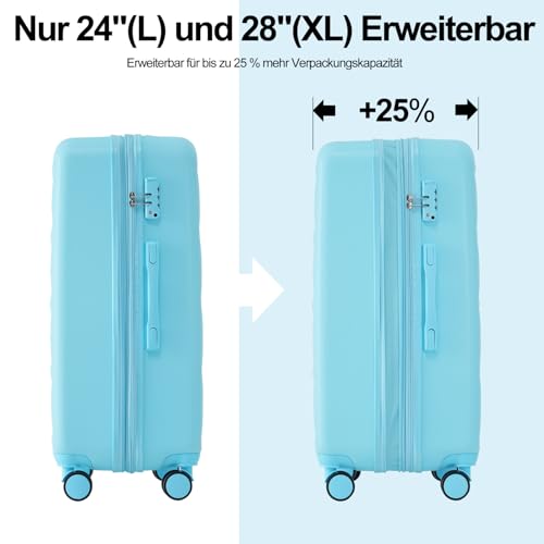 Kofferset 2-delig, bagage met cosmeticatas, harde koffer middelgroot, beautycase, handbagage 4 wielen, ABS-materiaal, TSA-slot, reiskoffer, koffer, trolleys, harde schaal, koffersets, blauw, Kofferset - Image 8