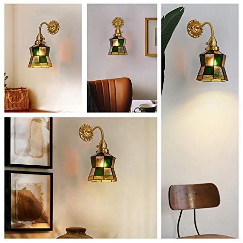 Lampa ścienna retro mosiężne kinkiety wewnętrzne E27 kreatywny salon metalowa dekoracja domu vintage kinkiet ścienny z witrażem abażur do jadalni lampa B (A)