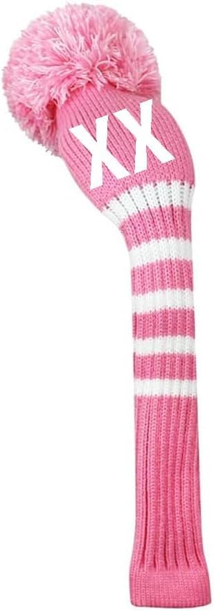 Scott Edward 1 Piece Custom Content Knit Golf Head Cover for Hybrid Wood,Customized Numbers/Letters, Such as 1, 3, 5, S, L，Single Side,Pink Stripe