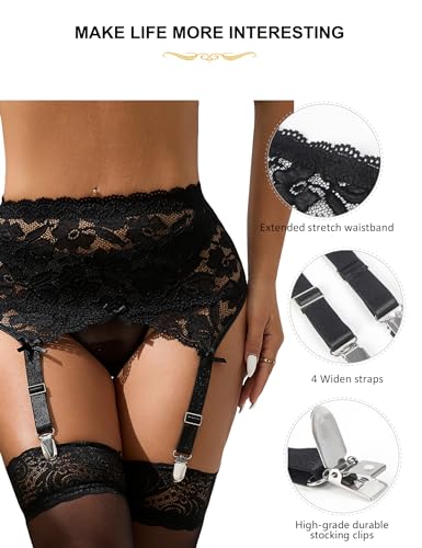 ohyeahlady Women Thigh Highs Stocking for Garter Belt Sexy Mesh Lace Plus Size Suspender with 4 Straps Metal Clips3