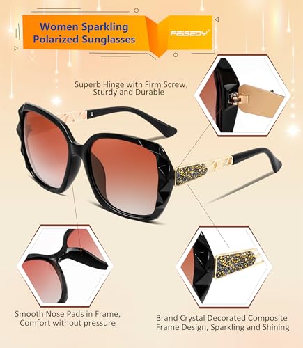 Image of FEISEDY Oversized Sunglasses for Women Square Polarized Sparkling Frame B2289